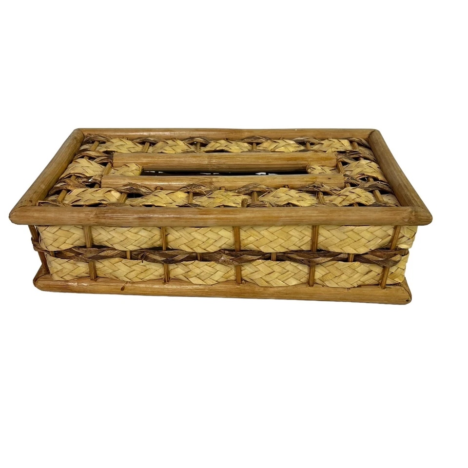De Colección Caja de Pañuelos Cubierta Mimbre Ratán Bambú Soporte Natural BOHO MCM Island Foto 3 de 4