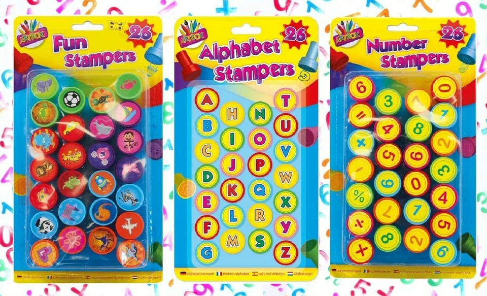 26 FRANCOBOLLI DIVERTENTI BAMBINI Forma Animale/Numeri Bambini Giocattolo AUTO INCHIOSTRO Apprendimento Educazione