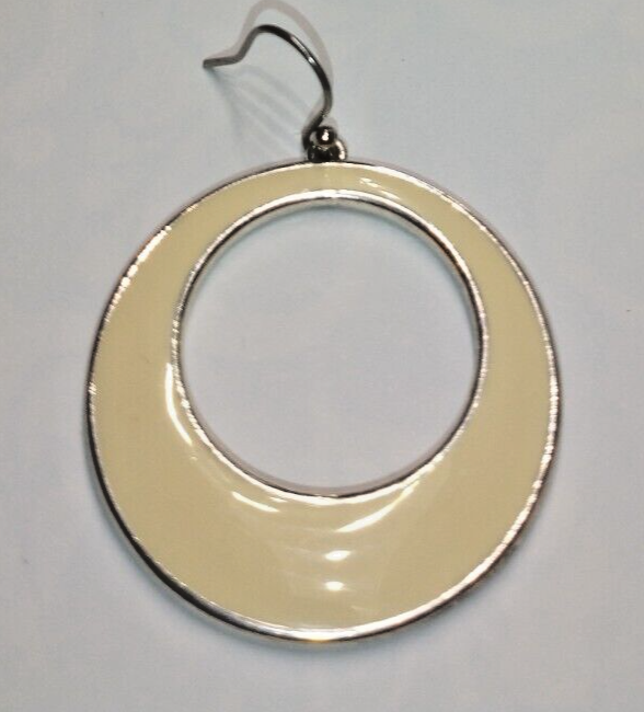 Signed LC Round Hoop Enameled Earring Twiggy Style
