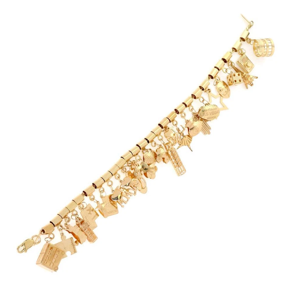 14k Yellow Gold Multi-Charms Chain Bracelet LIQUIDATION! - Image 2 of 4