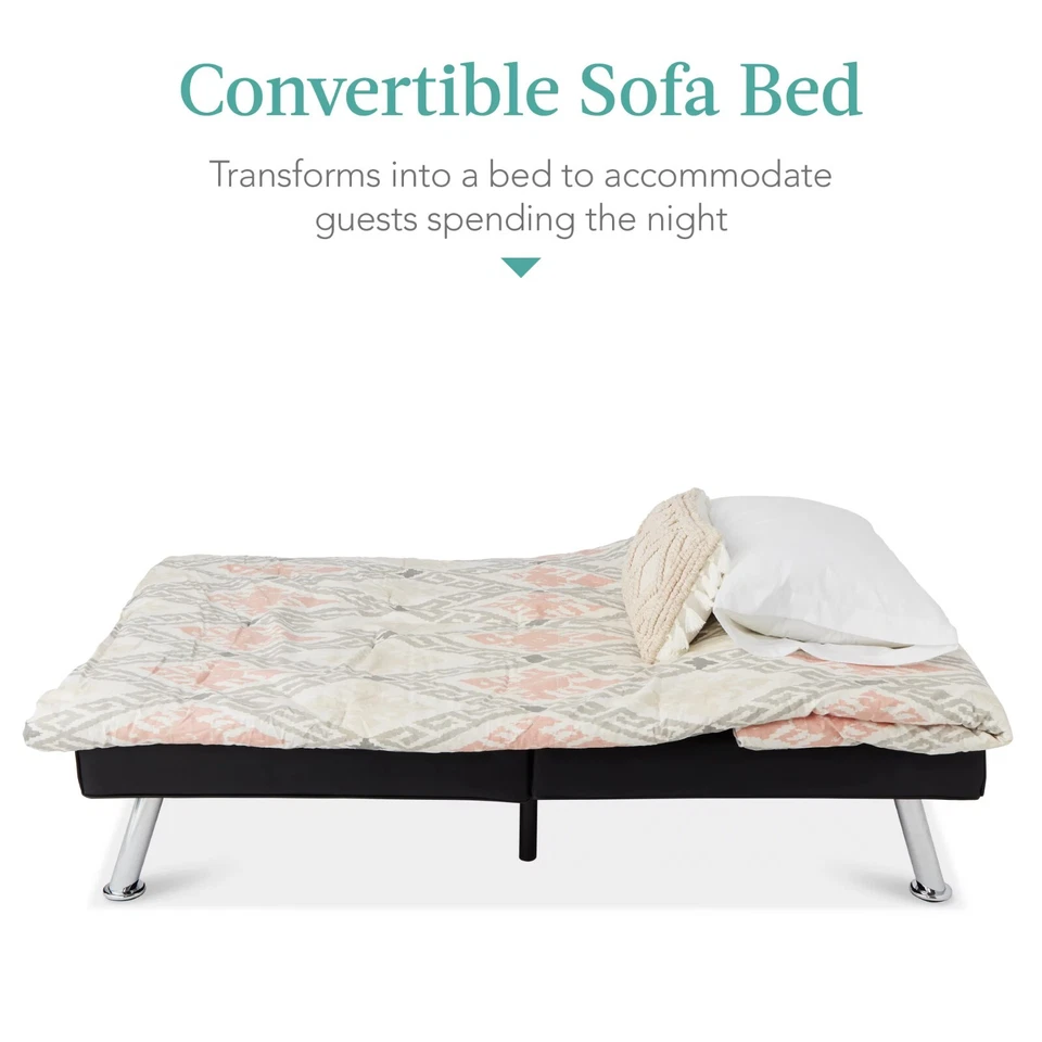 Sofá cama futón convertible plegable de cuero sintético moderno Best Choice Products... Foto 4 de 4