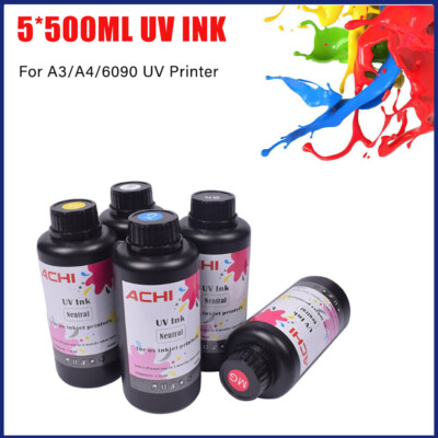 ACHI 5 *500ML UV INK For A3 A4 A5 UV Printer Colorful CMYKW Hard / Soft UV Ink