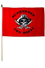 12x18 12"x18" Jolly Roger Pirate Surrender Booty Red Stick Flag wood staff 100D