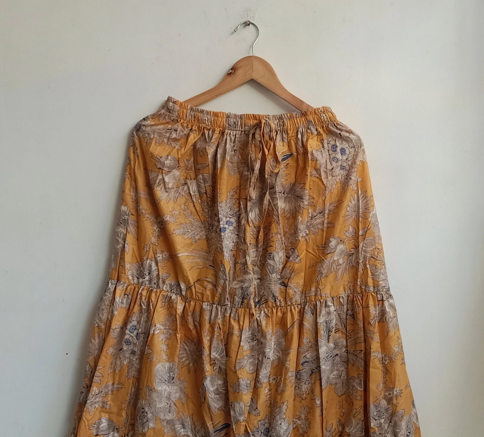 Indian Cotton Yellow Floral Frill Skirt Women Clothing Skirt Partywear Skirts US
