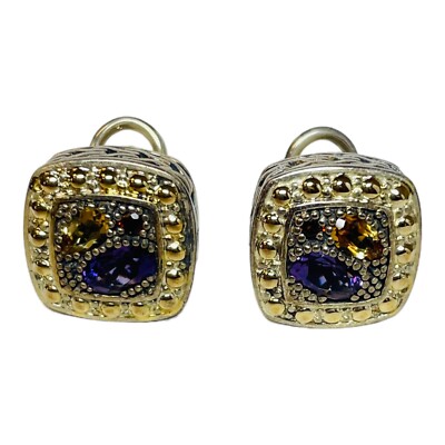 Effy Sterling 925 Silver 18k Gold Amethyst Citrine Garnet Square Earrings - .28