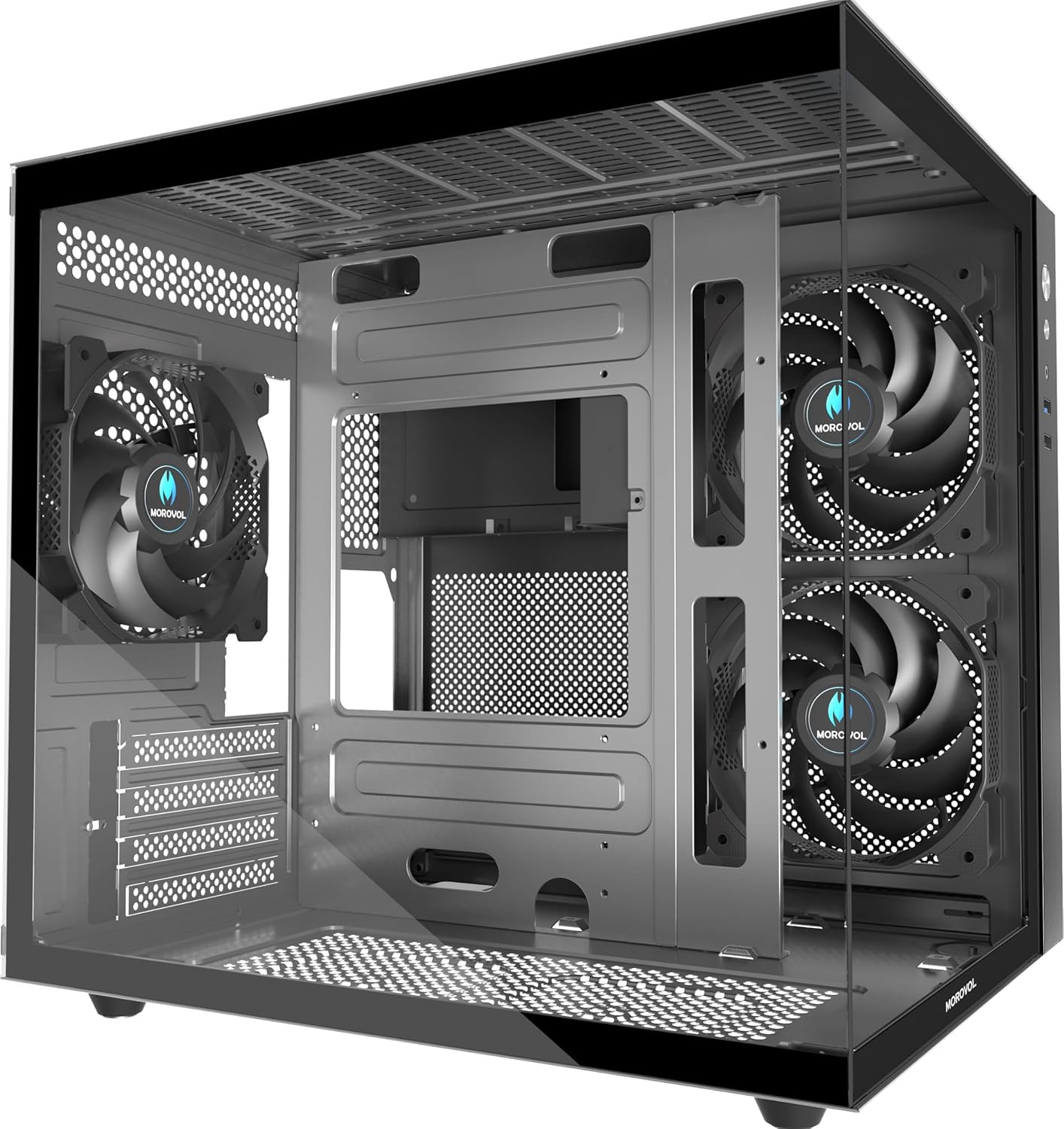 MATX PC Case,270° Panoramic Tempered Glass Panel Gaming PC Case,3 Fans Pre-Insta