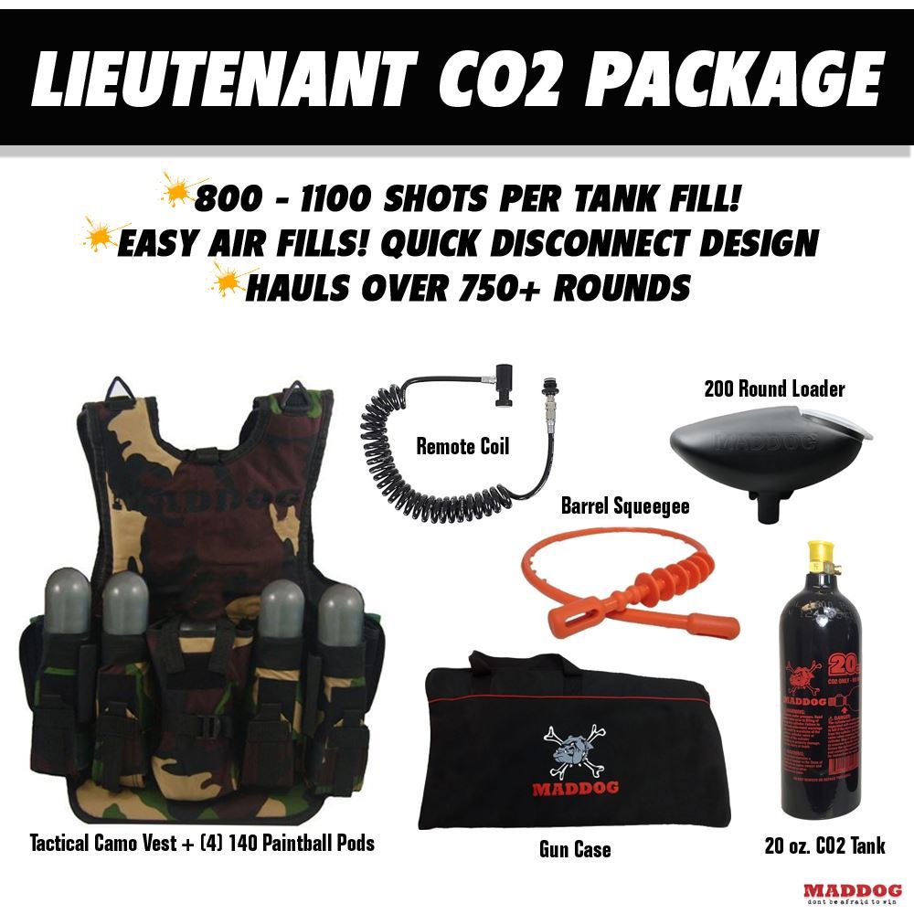 Maddog Lieutenant CO2 Tactical Camo Paintball Gun Accessory Package