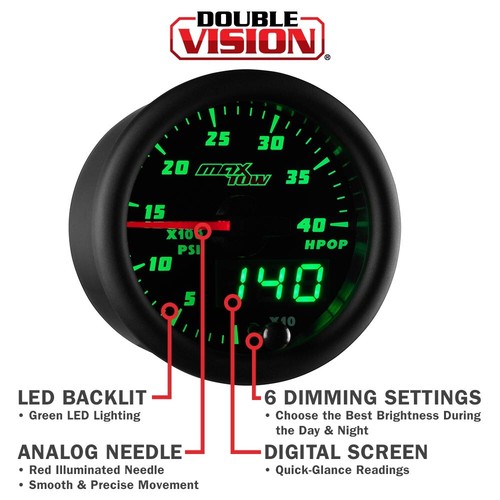 Medidor HPOP de presión de aceite de alta presión MaxTow LED negro y verde - Imagen 3 de 6