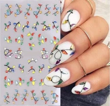 🎄🎁🎄 Cute 3D Nail Art Embossed Stickers Decals, Christmas Lights 🎄🎁🎄