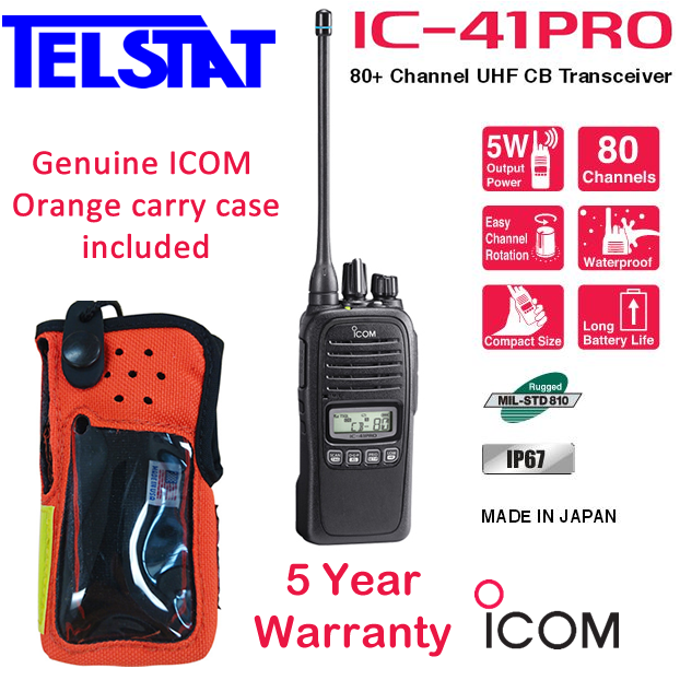ICOM IC-41Pro IC41 5W Handheld UHF CB + ICOM Orange Carry Case