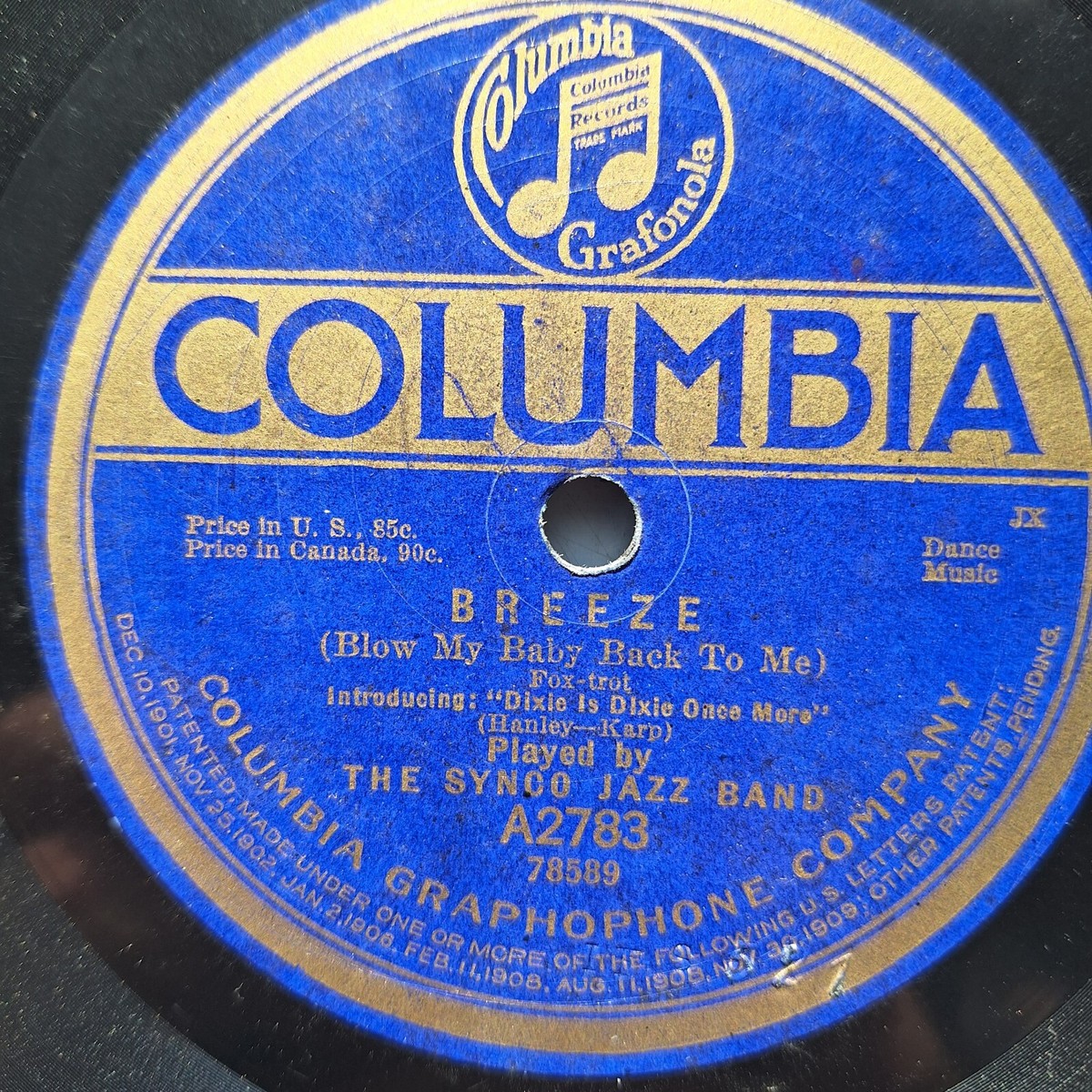 The Synco Jazz Band Tell Me/Breeze 78RPM 1919 Columbia A2783 | eBay