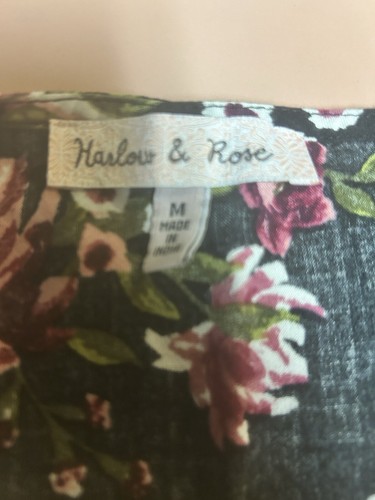Harlow & Rose Black FLORAL Cotton Spring Short Sleeve Ruffled Hem Dress Womens M - Picture 6 of 7