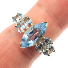 14k Solid Yellow Gold Natural Marquise Blue Topaz Ring Size 8