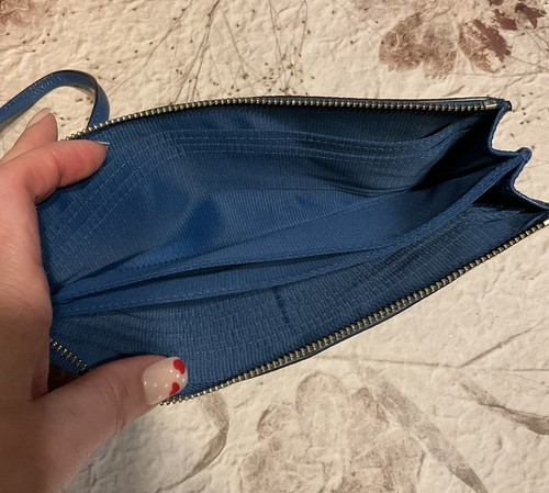Coach Peacock Blue Pebbled Leather Zip Wallet Wristlet - Picture 6 of 9