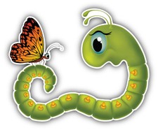 Goggle Eyed Caterpillar Butterfly Cartoon Car Bumper Sticker Decal 5'' x 4''