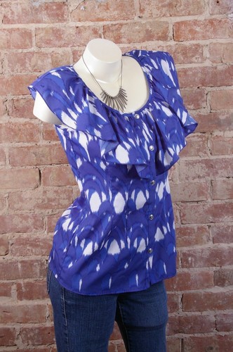 Camicia blusa top donna Banana Republic taglia S blu bianco volant senza maniche - Foto 5 di 6