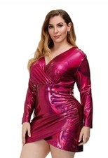 Womens Metallic Red Bodycon Mini Dress With Rouching Some Stretch Size 16