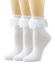 Lace Ruffle Frilly Ankle Socks for Women Double Layer Lace US Numeric 5 9 Whi...