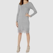 Tribal Womens Grey Long Sleeve Crew Neck Rib Knit Sweater Dress Size XL