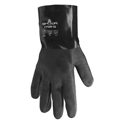 SHOWA 7710R PK 12 Chemical Resistant Gloves,Black,Sz L,PR 2AD35