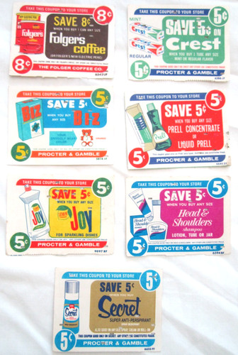 7 Vintage Procter & Gamble Product Grocery Store Coupons Key Punch Code 1960's