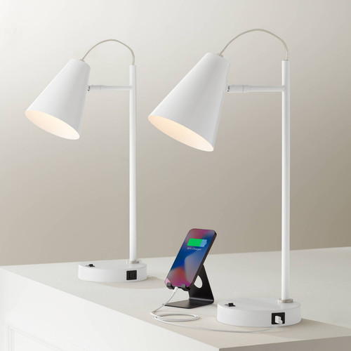 360 Lighting Chase 23" High White Modern USB Desk Lamps Set of 2