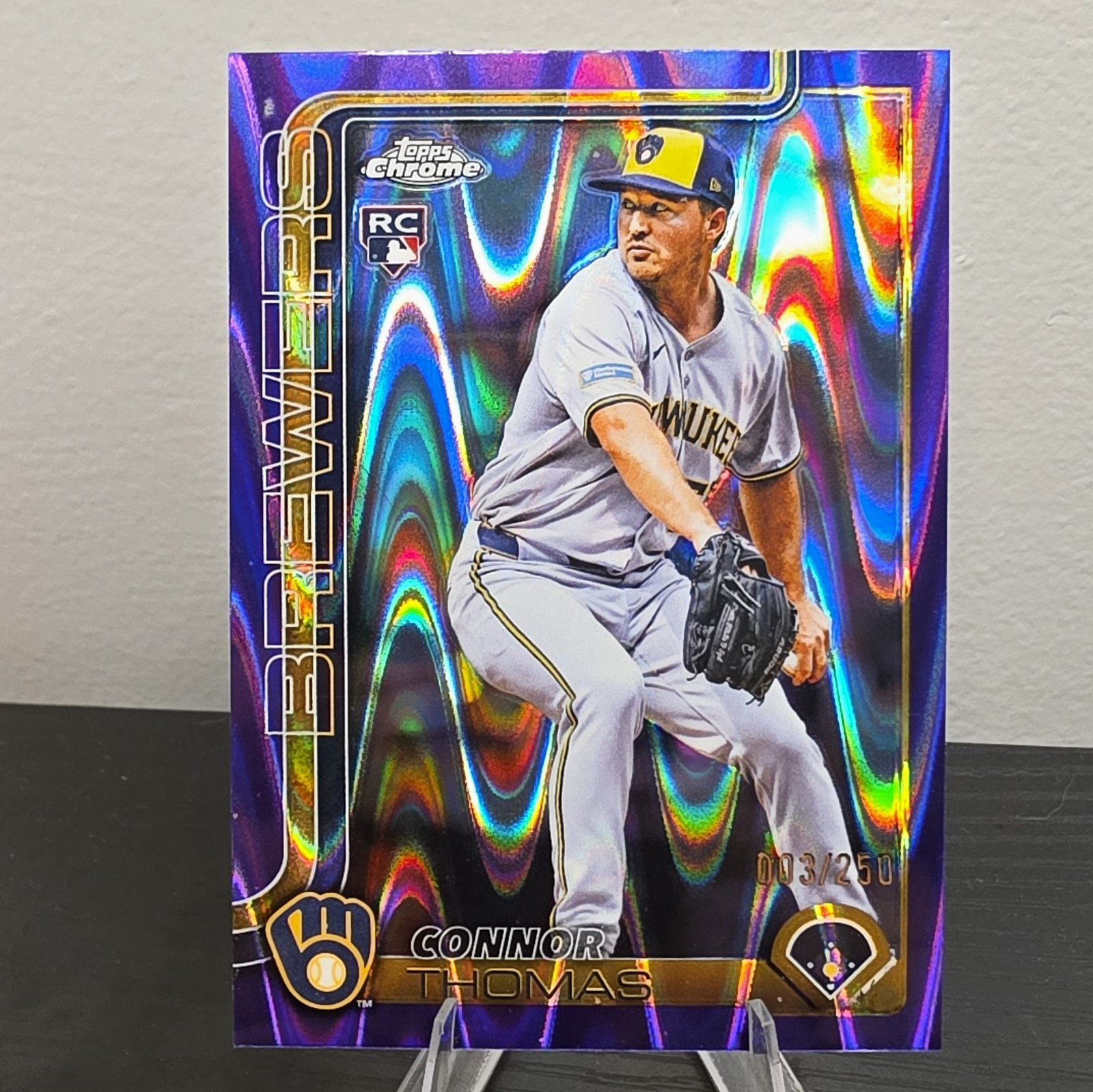 2025 Topps Chrome Update Connor Thomas Milwaukee (PURPLE RAYWAVE)/250⚾