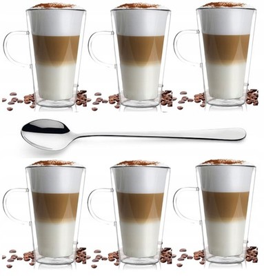 6x 320ml Doppelwandig Latte Macchiato Gläser + Löffel