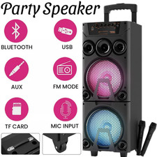 Bluetooth Party Speaker with Dual 8" Woofers, Wooden Cabinet, TWS, LED Lights