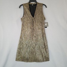 IZ BYER Dress Women's Medium Gold Metallic Pleated Sleeveless Shift