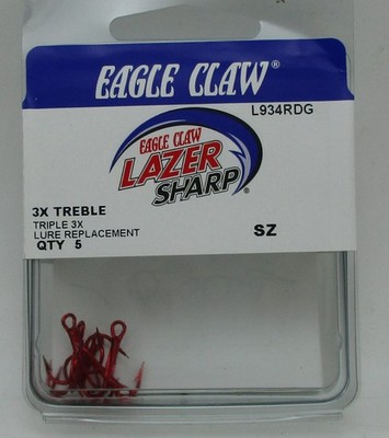 Eagle Claw L934RDTH-6 3X Lazer Bunt Verdreifachen Haken Rot 5CT