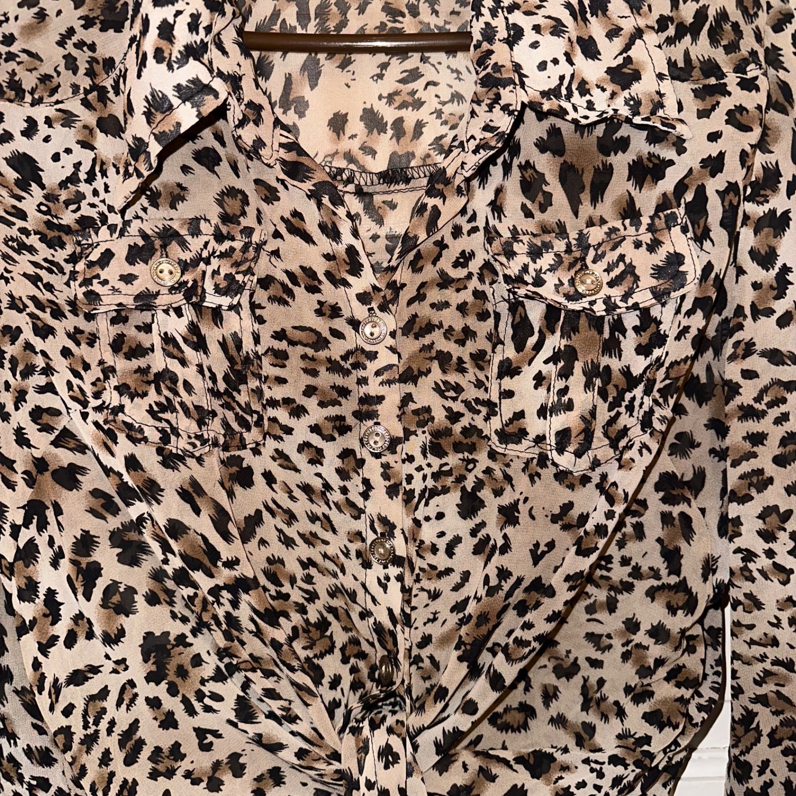 Leopard Print Button Down Tie Front Collared Blou… - image 3