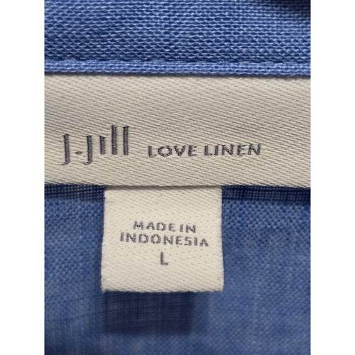 J Jill Love Linen Top Tunic Blouse Women's Long Sleeve Side Pockets Blue Size L - Picture 3 of 10