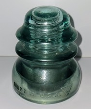 Glass Insulator VTG Whitall Tatum Co. No.1 Cap Light Green Aqua Made In USA #9