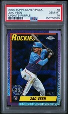 2025 TOPPS UPDATE SILVER PACK 1990 CHROME PROMO PURPLE #8 ZAC VEEN RC /75 PSA 10