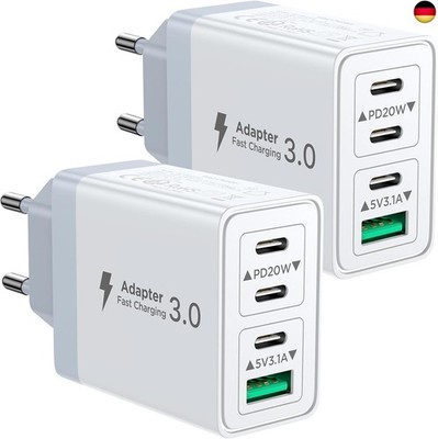 Pack of 2 USB C Charger,  40 W 4-Port Plug USBC Adapter Multiple Type C Mobile P