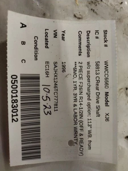 Rear Drive Shaft Without Supercharged Option 113" Wb Fits 96-97 XJ6 586907 Foto 4 de 4