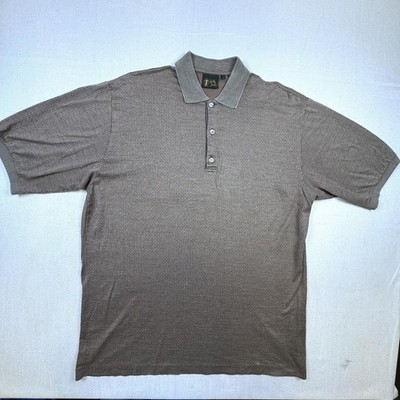 Bobby Jones Polo Golf Shirt Mens Large Brown Micro Stripe Knit Short Sleeve