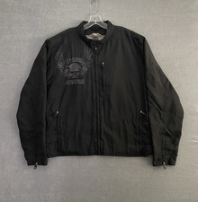 VTG Harley Davidson Nylon Embroidered Skull Wings Zip Up Shell Jacket Men's 2XL