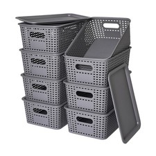 8 Pack Plastic Storage Baskets with Lids for Organization