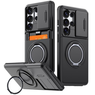 For Samsung Galaxy S26 Ultra S25 S24 Card Holder Case with Camera Slide Cover
