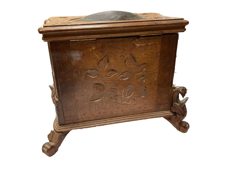 Coffret à bijoux ancien XIXe bois sculpté foret noire commode miniature - Photo 3/4