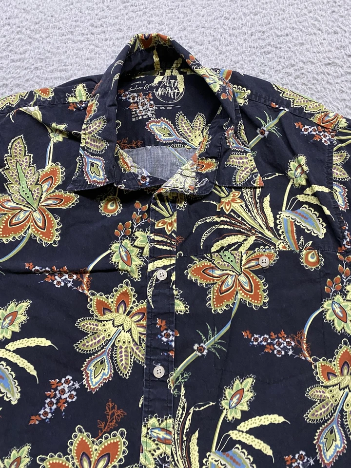 Рубашка мужская Altamont большая черная с цветочным узором пейсли повседневная с коротким рукавом на пуговицах - Изображение 2 из 4