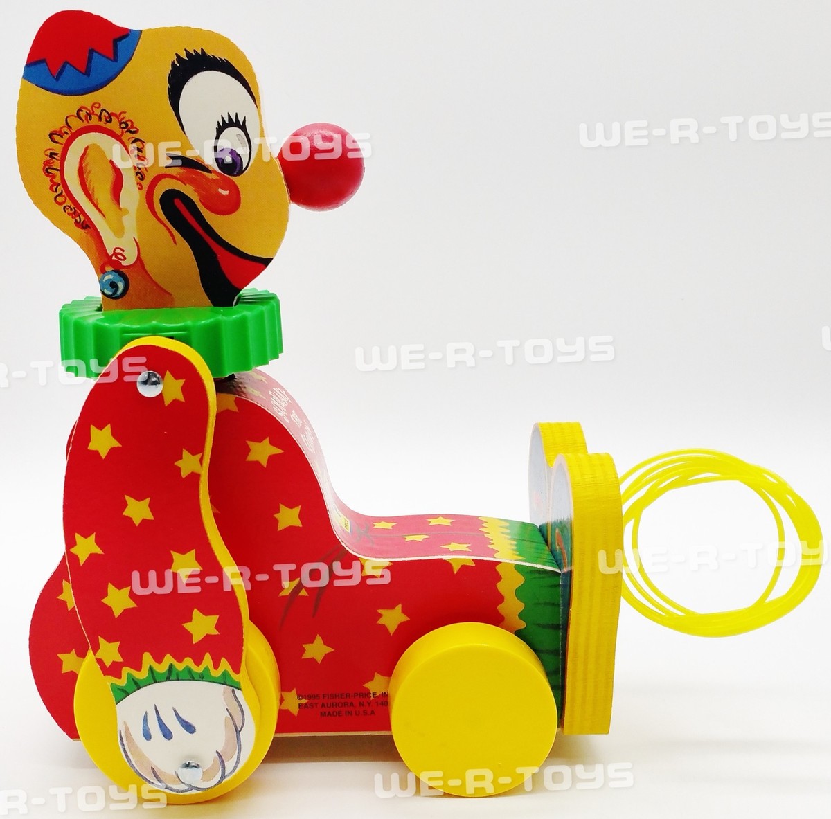 Fisher-Price Squeaky The Clown Pull Toy FP 1995 #76593 Made in