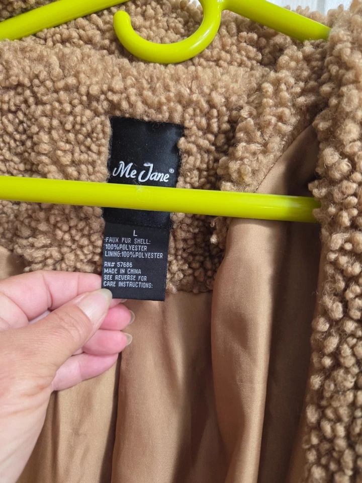 Vintage Me Jane 3/4 Length Brown Teddy Bear Sherpa Jacket Womens sz L - Image 2 of 3