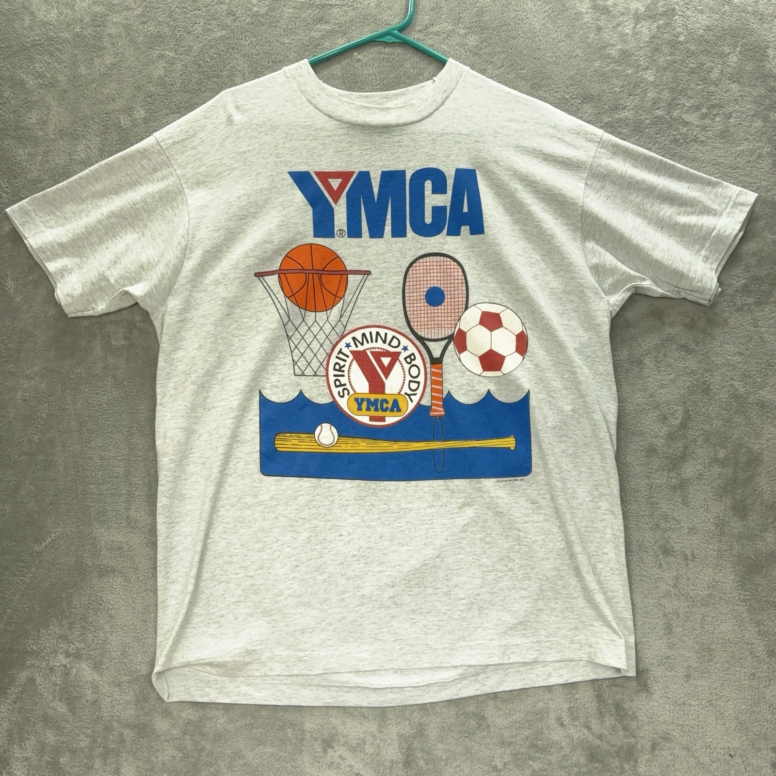 Vintage YMCA Shirt Men's Large Grey Graphic Print Gym Single Stitch 1993