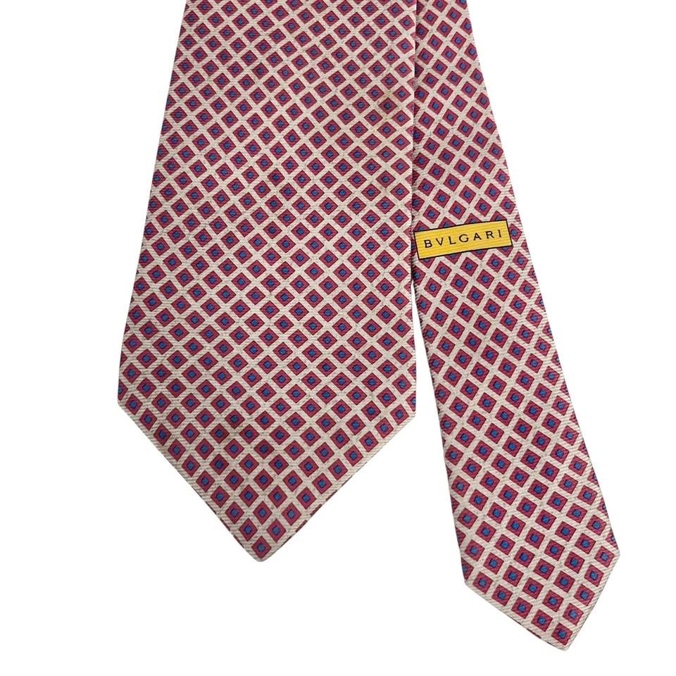 Bvlgari x Davide Pizzigoni мужской 7-кратный галстук геометрический хаки/розовый шелк 4 дюйма x 58,5 дюйма - Изображение 2 из 4