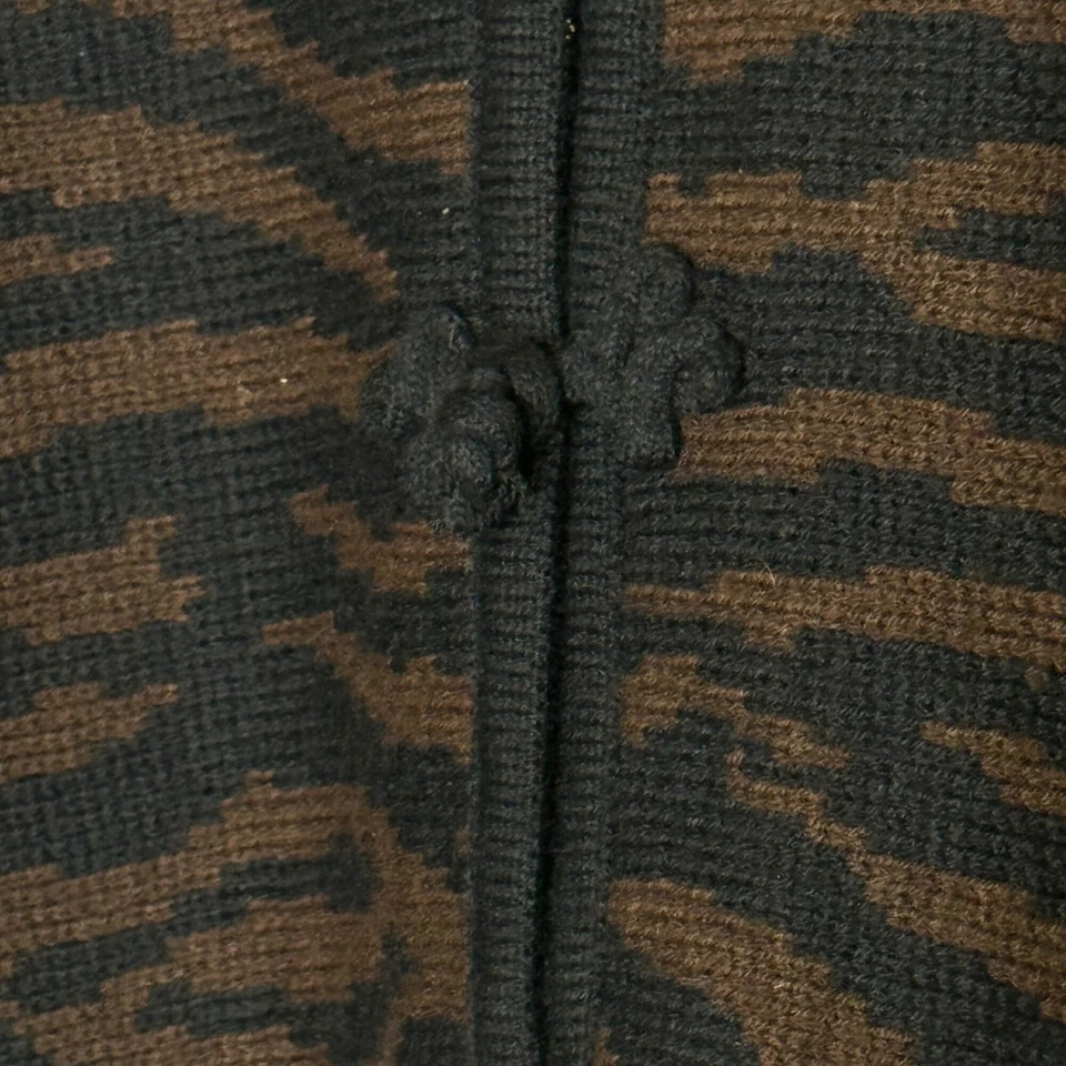 Cárdigan Tejido Vintage XL Tigre Rayas Marrón Negro Cierre Rana Corea Boho Años 90 Foto 3 de 4