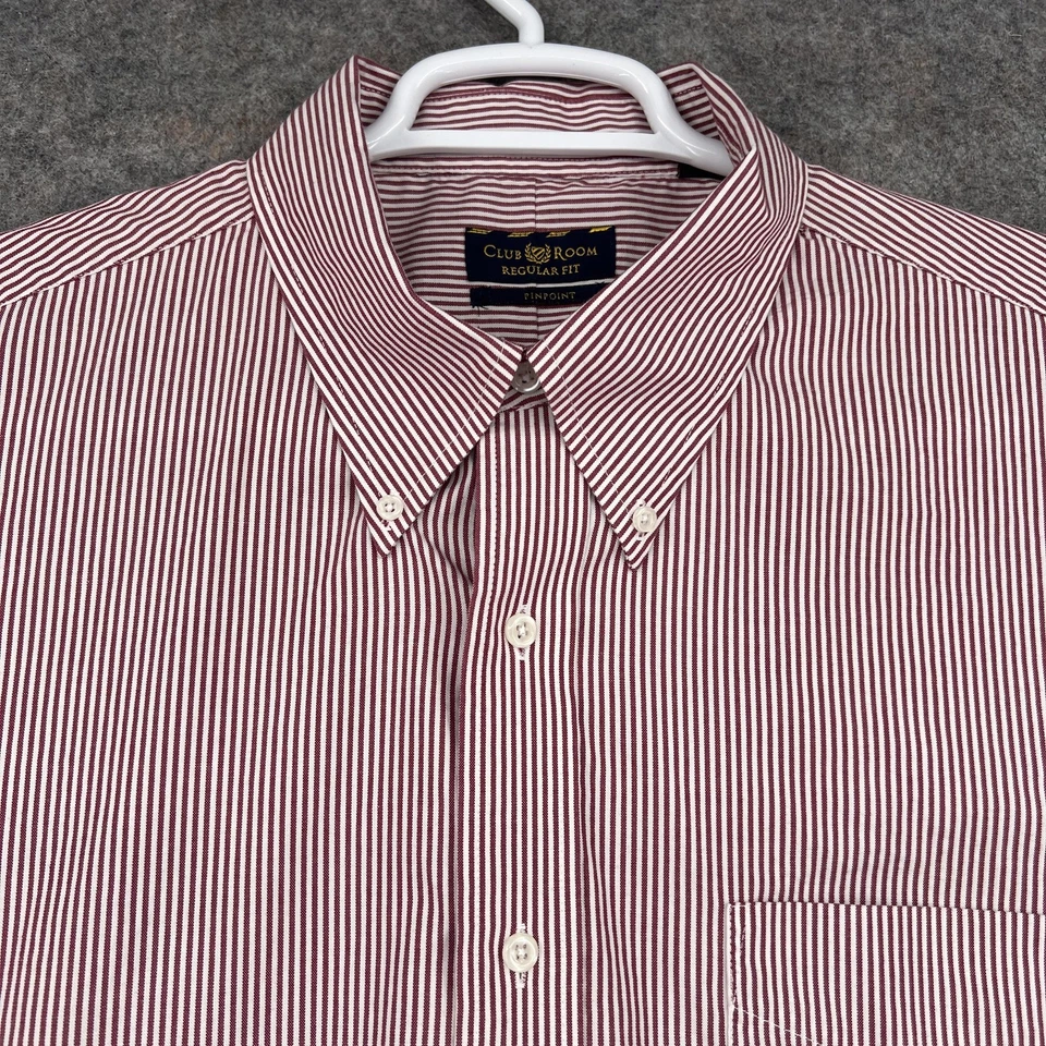 Camisa Club Room Para Hombre 18 34/35 Roja Blanca Pinpoint Rayas Abotonadas Manga Larga Foto 3 de 4