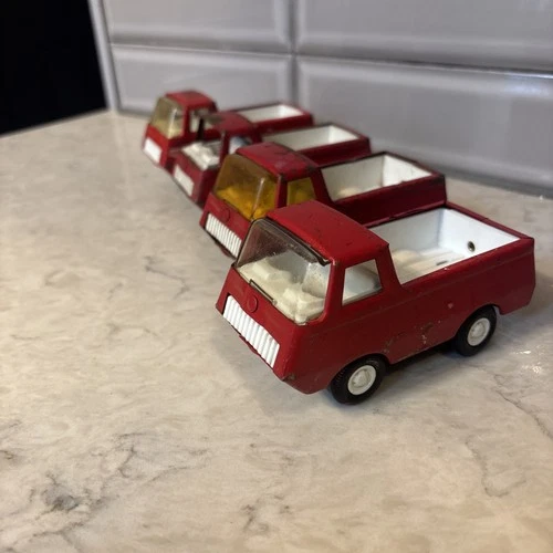 Lot of 4 Vintage Tiny Tonka Red Pickup Truck Pressed Steel Metal Various Cond.